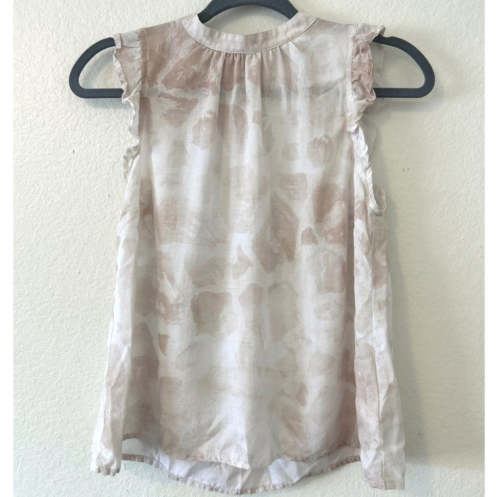 Cloth & Stone Anthropologie Boho Ruffle Sleeveless Blouse Tan White SZ XS